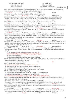 Ðề kiểm tra môn Hóa học thời gian làm bài 70 phút